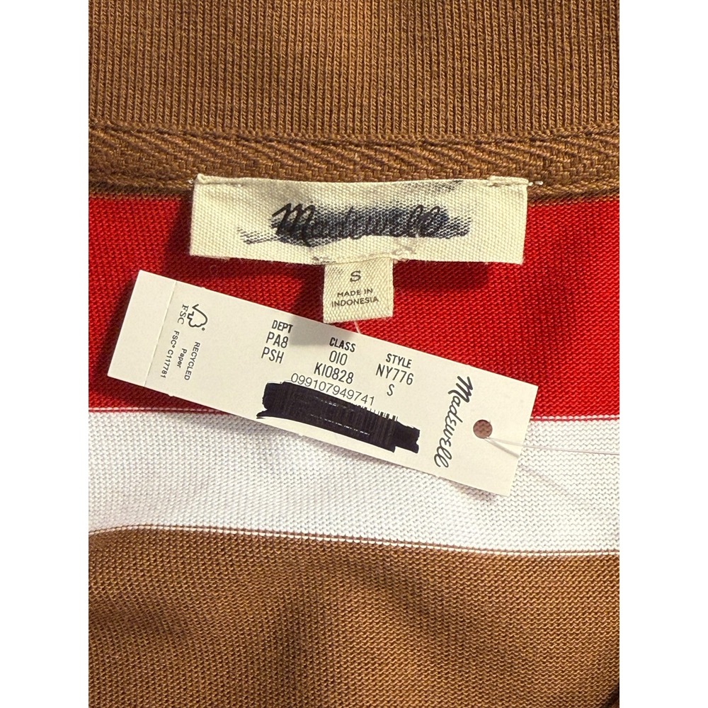Madewell Rugby Polo Shirt Pecan Shell Womens Striped Small NEW - Picture 4 of 7